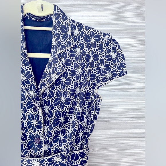 RR Wrap Jacket/Blouse in Navy & White | Floral Embroidery | S - Picture 4 of 8